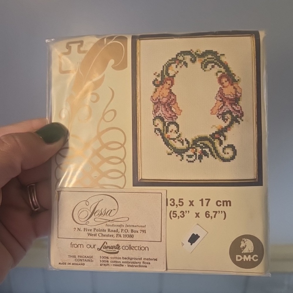 NEW Lanarte Cross Stitch Kit Letter Initial DMC Floss Embroidery Fairy Q Floral